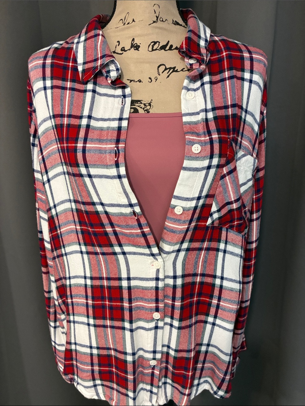 Garage Red and White Plaid Button-Down Shirt